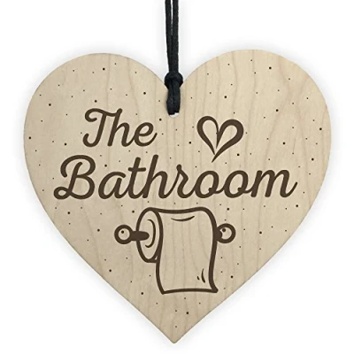 Image of RED OCEAN The Bathroom Shabby Chic Handmade Wooden Heart Sign For Toilet Loo Plaque