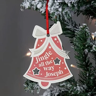 Image of Custom Personalised Engraved Bell Hanging Christmas Bauble Decoration