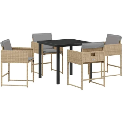Image of vidaXL 5 Piece Garden Dining Set with Cushions Beige Poly Rattan