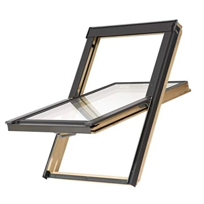 Image of YARDLITE DPX Pine Wood Frame Roof Window, FSC Certified, Centre Pivot Loft Attic Skylight. Bundle with Plain, Slate, Tile or Universal Flashing F6A (66 x 118cm) +