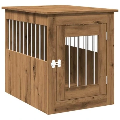 Image of vidaXL Dog crate 55x75x65 cm carved wood artisanal oak