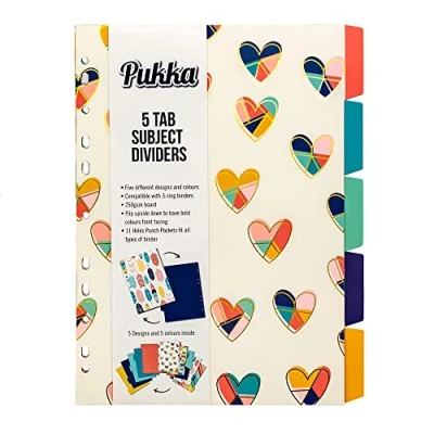 Image of Pukka Pad, Fashion A4 5 Part Divider Set Reversible Subject Dividers with Fun Designs and Solid Colours on Reverse 11 Hole Punch Design 250GSM Board