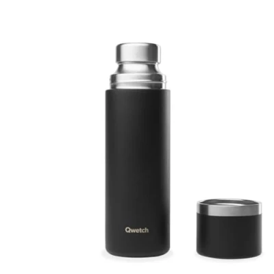 Image of Qwetch Thermal Insulated Black 750ml Thermos with Recycled Stainless Steel Tumbler 24h Cold and 12h Hot Waterproof, BPA Free &amp; Ideal for Coffee Tea