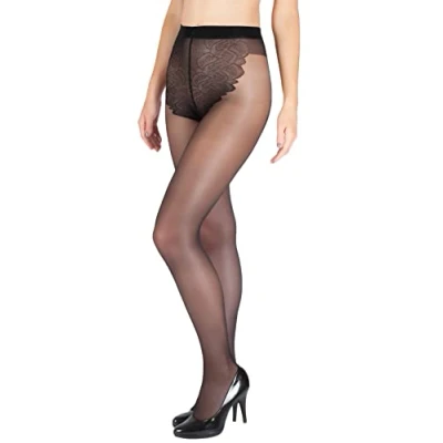 Image of Giulia Women&#039;s 20 or 40 denier Lace Tights with Panty Part, black, S