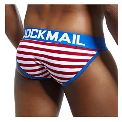 Image of Sexy Mens Underwear Briefs Bikini Cotton Striped Panties Male Hot (L, Blue)