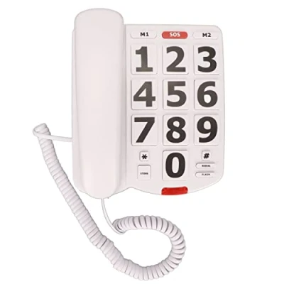 Image of Big Corded Button Phone for Seniors, Large Visually Hearing Impaired Elderly, Amplified Landline Phones with Speaker and Speed Dial Memory, Voice Boosting, White
