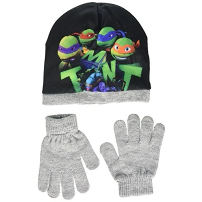 Image of Nickelodeon Boy&#039;s Ninja Tortlues Tmnt Hat and Glove Set, Grey (L Grey), 2 (Manufacturer Size: 52)
