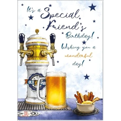 Image of doodlecards Special Friend Birthday Card Beer Tap and Pint Medium Size with Plain Envelope