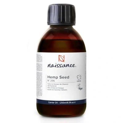 Image of Naissance Cold Pressed Hemp Seed Oil (No. 206) 225ml Natural Moisturiser for Skin, Face, Beard, Nails, Hair, Body, Scalp