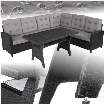 Image of TecTake® Rattan Garden Furniture Set, 8 Seater Corner Sofa, 3 Piece Modular 1 Table with Storage Shelf, Comfortable Seat and Back Cushions, for garden, patio, balcony grey