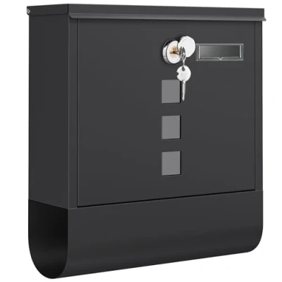 Image of SONGMICS Post Box, Wall Mounted Letterbox, Mailbox, Copper Lock Cylinder with Swivel Cap, Nameplate, Newspaper Holder, Easy to Install, 10 x 30.8 33.8 cm, Black GMB020B02
