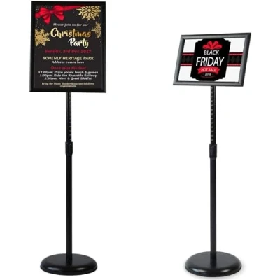 Image of VAIIGO A4 Sign Stand Adjustable Aluminum Poster Snap Frame Menu Replaceable Advertisement Rack Floor Display Stands with Stable Round Base (Black)