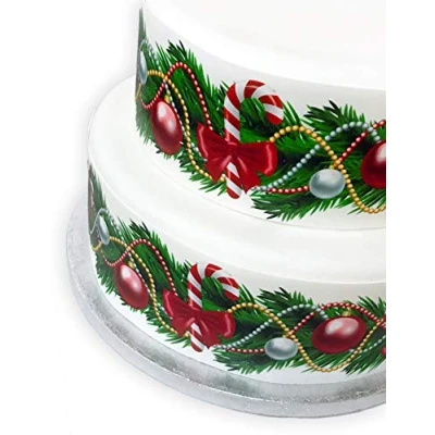 Image of Orange Trading Dartmouth LTD A4 Edible Decor Icing Sheet Christmas Candy Cane and Bauble Border Cake Topper Decoration Great for larger cakes