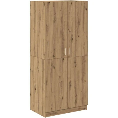 Image of vidaXL Wardrobe Artisan Oak 80x52x180 cm Modern Bedroom Storage Solution in Engineered Wood with Hanging and Compartment Space