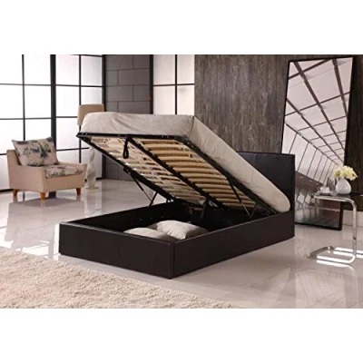 Image of MODERNIQUE® Bilancio Ottoman Storage D.Brown Faux_Leather Siingle Sized (3FT) Bounce Sprung Slats Base, Gas Lift Up End Fabric Covered Floor Massive Bed (Brown, Single (3FT))