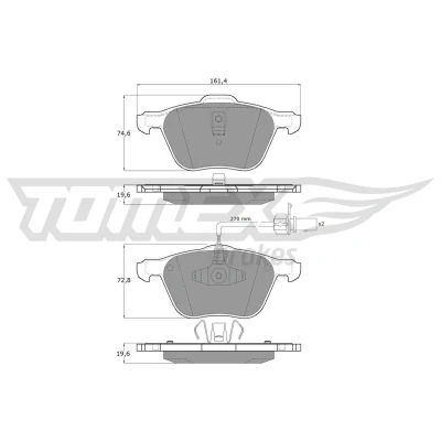 Image of 1109014, 1133446, 1205696, 1237133, 1947390 Brake pad set TOMEX brakes TX 12 56 Front Axle incl. wear warning contact VOLKSWAGEN: Transporter 4