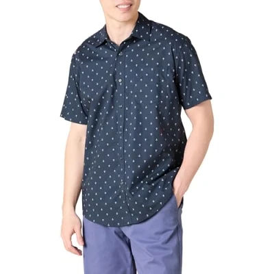 Image of Amazon Essentials Men&#039;s Regular Fit Short Sleeve Print Shirt, Navy White Anchor Print, XS