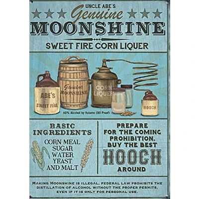 Image of Uncle Abe&#039;s Genuine Moonshine small metal sign 200mm x 150mm og