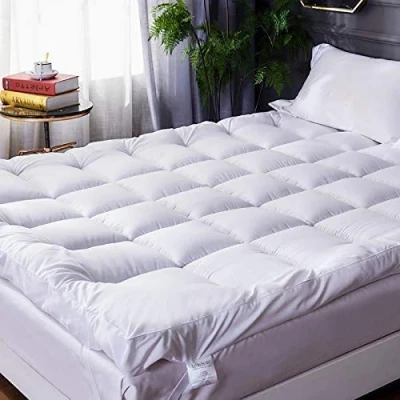 Image of Microfibre Double Mattress Toppers 4&quot; (137 x 190 10cm) Hotel Quality Bed Topper Supersoft Heavy Fill Size Stitched and Elasticated Corner Straps Box
