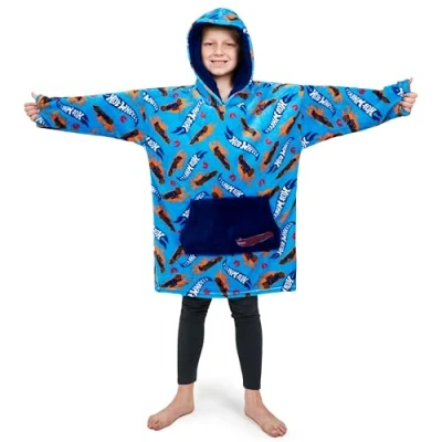 Image of Hot Wheels Hoodie Blanket, Oversized Blanket for Boys Blue