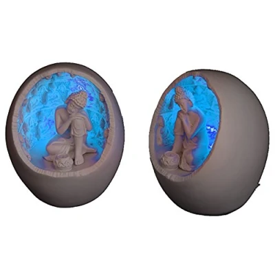 Image of White Thai Buddha Round Incense Holder with LED