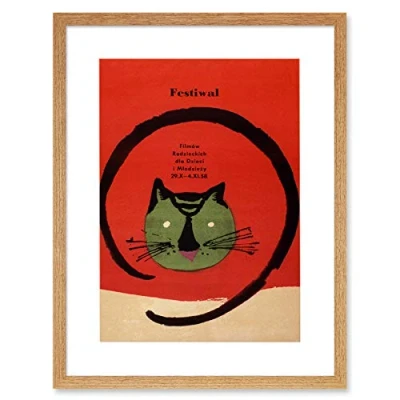 Image of Wee Blue Coo Festival Film Movie Cat Poland Warsaw Artwork Framed Wall Art Print 12X16 Inch