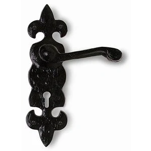 Image of Fleur De Lys Door Handle Lockset 195mm X 50mm Black Antique