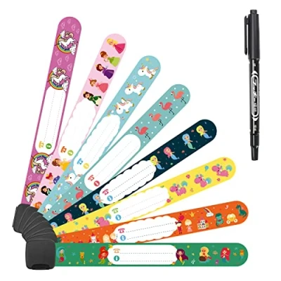 Image of Vicloon Safety Wristband Bracelets, 8 Pcs Child Kids ID Bracelet with Pen for Emergency Bracelet, Anti Lost Waterproof Reusable Children Boys Girls Toddler Baby