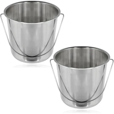 Image of SPARES2GO 12 Litre Stainless Steel Handled Pail Bucket (Silver, Set of 2)