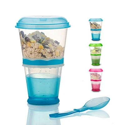 Image of Cereal On The Go, Cup Container Breakfast Drink Milk Cups Portable Yogurt and Travel To Go Food Containers Storage With Spoon(Blue)