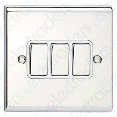 Image of Deta SD1205CHW Light Switch 10 Amp Triple 3 Gang 2 Way (Polished Chrome/White Insert)