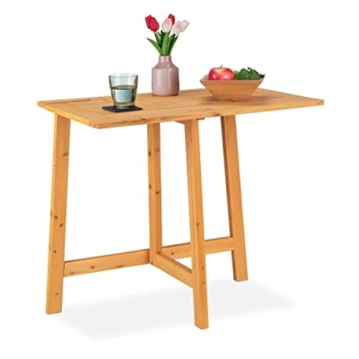 Image of Relaxdays Folding Table, Rectangular, HxWxD: 73 x 80 50 cm, Balcony &amp; Garden, Fir, Outdoor, Wall Tabletop, Wood