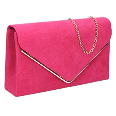 Image of Swanky Swans Women&#039;s Oscar Envelope Suede Velvet Party Prom Clutch Bag Pink (Fuschia) ,4x12x22 cm (W x H L)