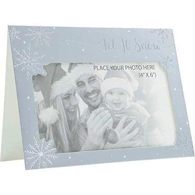 Image of Christmas Photo Frame Cards &amp; Envelopes 6 x Personalised Any Family Picture Silver Snowman