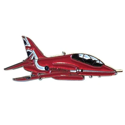 Image of Red Arrows RAF BAE Hawk Jet Plane Metal Enamel Pin Badge Lapel Brooch Union Jack GB Tail