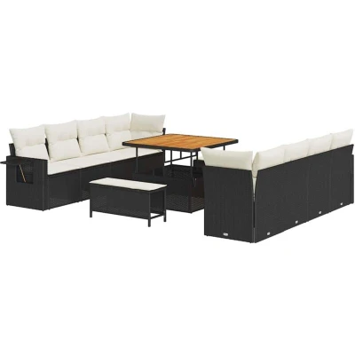 Image of vidaXL 11 Piece Garden Sofa Set with Cushions Black Poly Rattan Acacia