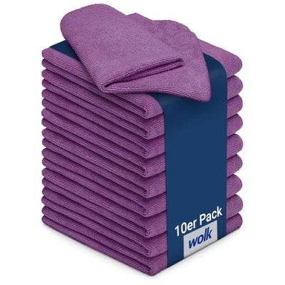 Image of wolk Microfibre Cloths, Pack of 10, Size: 40 x cm, Colour: Purple, Material: Polyester/Polyamide, Cleaning Bathroom, Cake, Catering