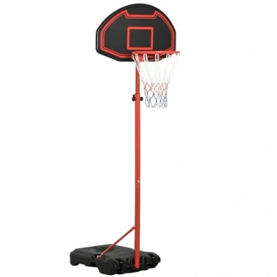 Image of HOMCOM Outdoor Free Standing Basketball Stand Kids Fun Ball Games Net Hoop Garden Sports Backboard Portable Height Adjustable (1.55m 2.1m) w/Wheels, Black