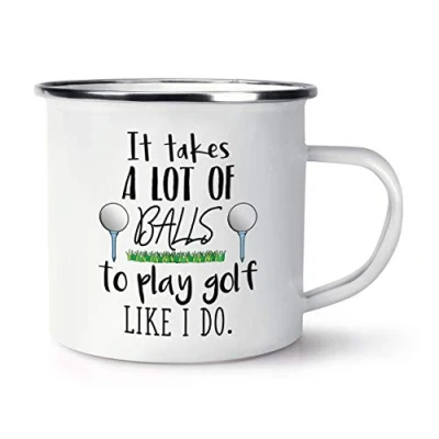 Image of It Takes A Lot of Balls to Play Golf Like I Do Retro Enamel Mug Cup