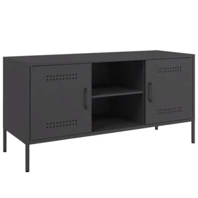 Image of vidaXL TV Cabinet Black Steel 100.5x39x50.5 cm Industrial Style Media Console with 3 Compartments for Living Room or Bedroom