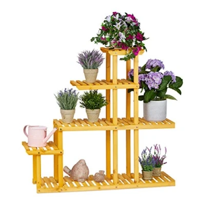 Image of Relaxdays Plant Stand, Wood, Orange, 94.5 x 104 25 cm