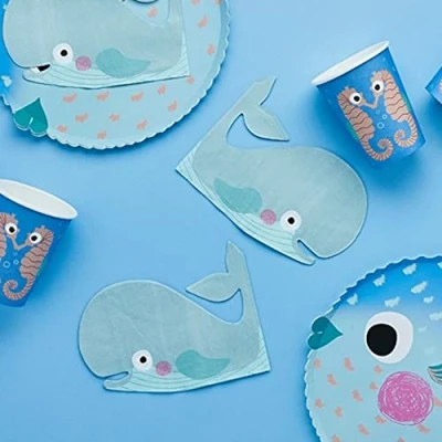 Image of 16 Whale Paper Napkins, Under The Sea Birthday Party Tableware, Childrens Seaside 1st 2nd