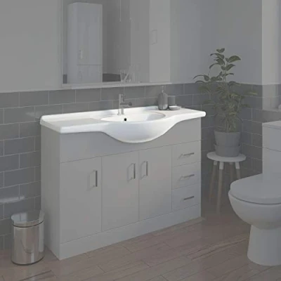 Image of Bathroom WC Basin 1200mm Single Tap Hole Compact Sink White ONLY