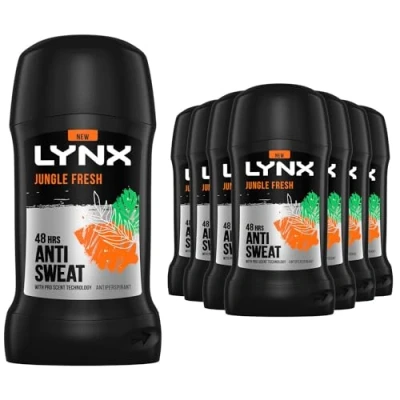 Image of Lynx Jungle Fresh Deodorant Stick 48 Hours Anti Sweat Perspirant with Long Lasting and Odour Protection Travel Size for Men All Skin Types, 50ml Pack of 12