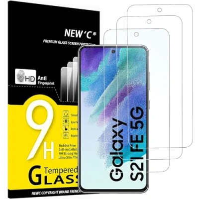 Image of NEW&#039;C 3 Pack Designed for Samsung Galaxy S21 FE 5G Screen Protector Tempered Glass,Case Friendly Scratch proof, Bubble Free, Ultra Resistant