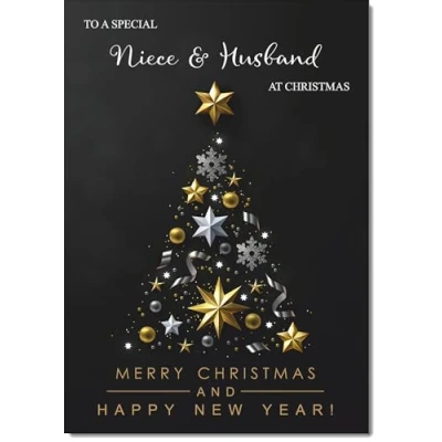 Image of doodlecards Niece and Husband Christmas Card Black Abstract Tree Medium Size for &amp; with Plain Envelope