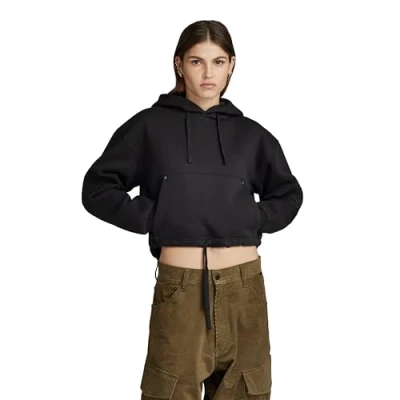 Image of G Star RAW Womens Sleeve Graphic Cropped Loose Hoodie Black Cotton Size Small