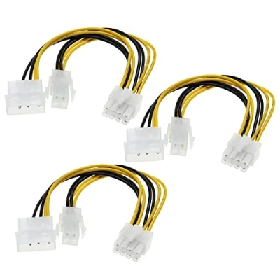 Image of YINETTECH 3PCS 4 Pin ATX &amp; LP4 Molex to 8 EPS Power Adapter Cable Desktop Computer CPU Supply Extension 18cm