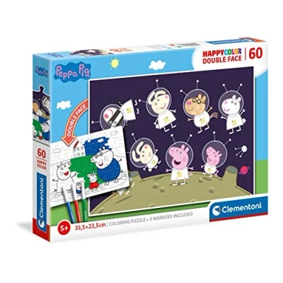 Image of Clementoni 26096, Peppa Pig Double Face Supercolor Puzzle for Children 60 Pieces, Ages 5 Years Plus