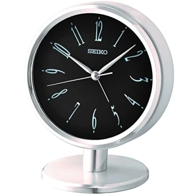 Image of Seiko QHE186S Silver Tone Quartz Battery Round Mantel Mantle Clock with Clear Dial